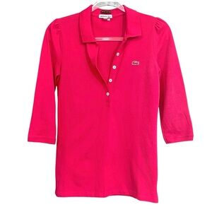 EUC Lacoste LE Women's Bright Pink Polo with Ruched Sleeve Detailing |  (40)*
